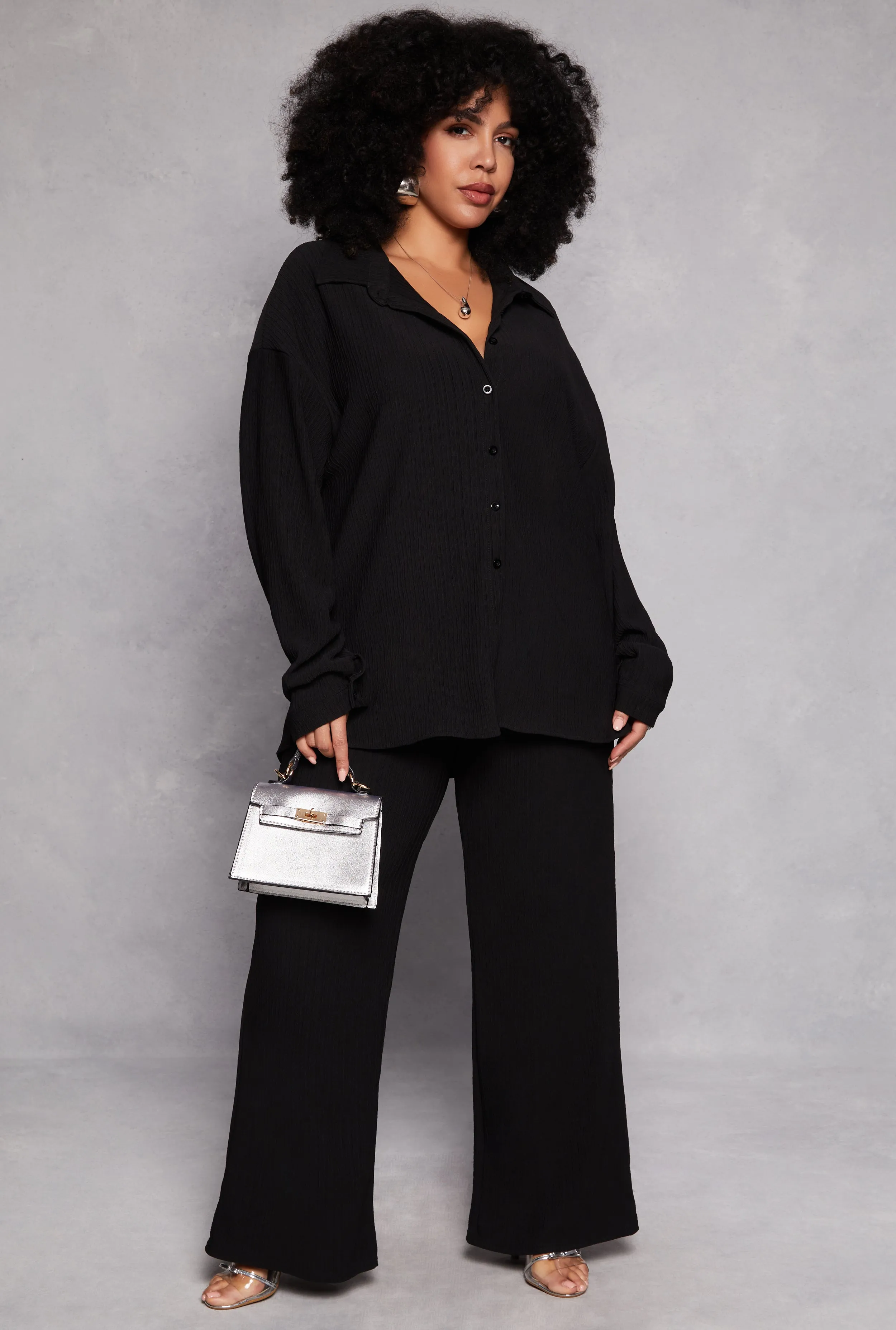 Plus Size Textured Knit Wide Leg Dress Pants sold by Rainbow