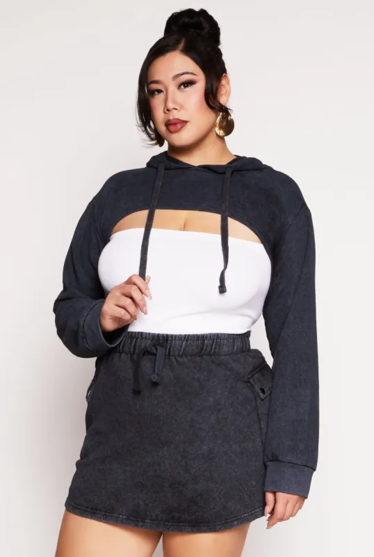 Plus Size Acid Wash Hooded Shrug sold by Rainbow