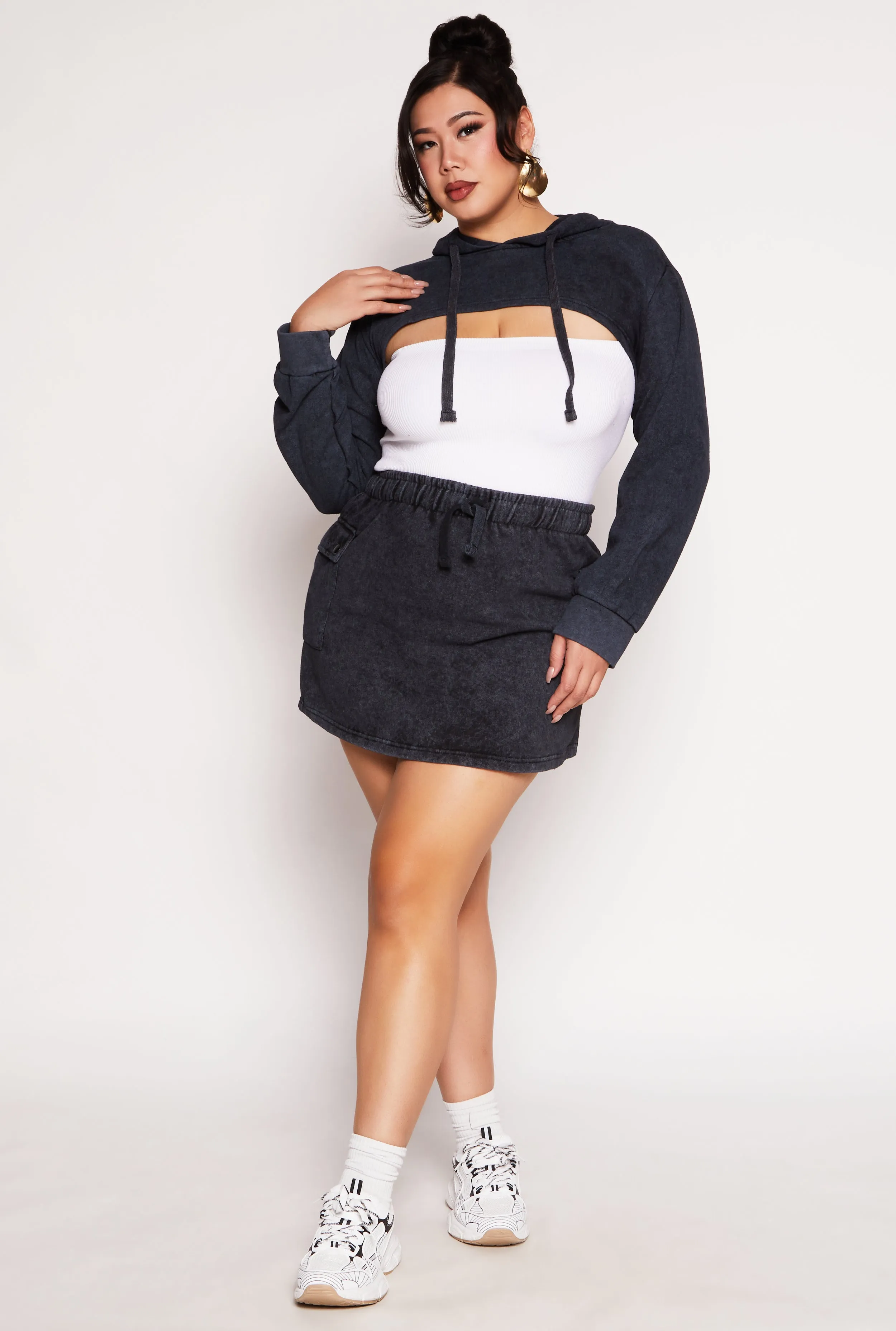 Plus Size Acid Wash Hooded Shrug sold by Rainbow product image thumbnail 2