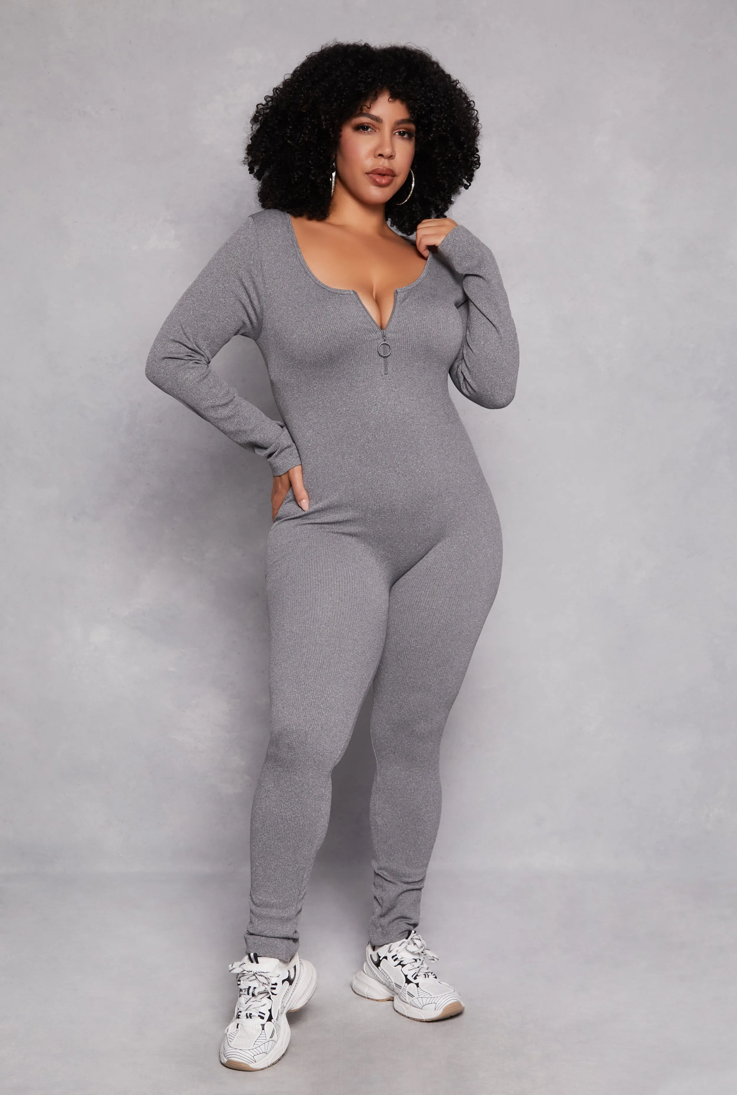 Plus Size Long Sleeve Half Zip Catsuit sold by Rainbow product image thumbnail 2