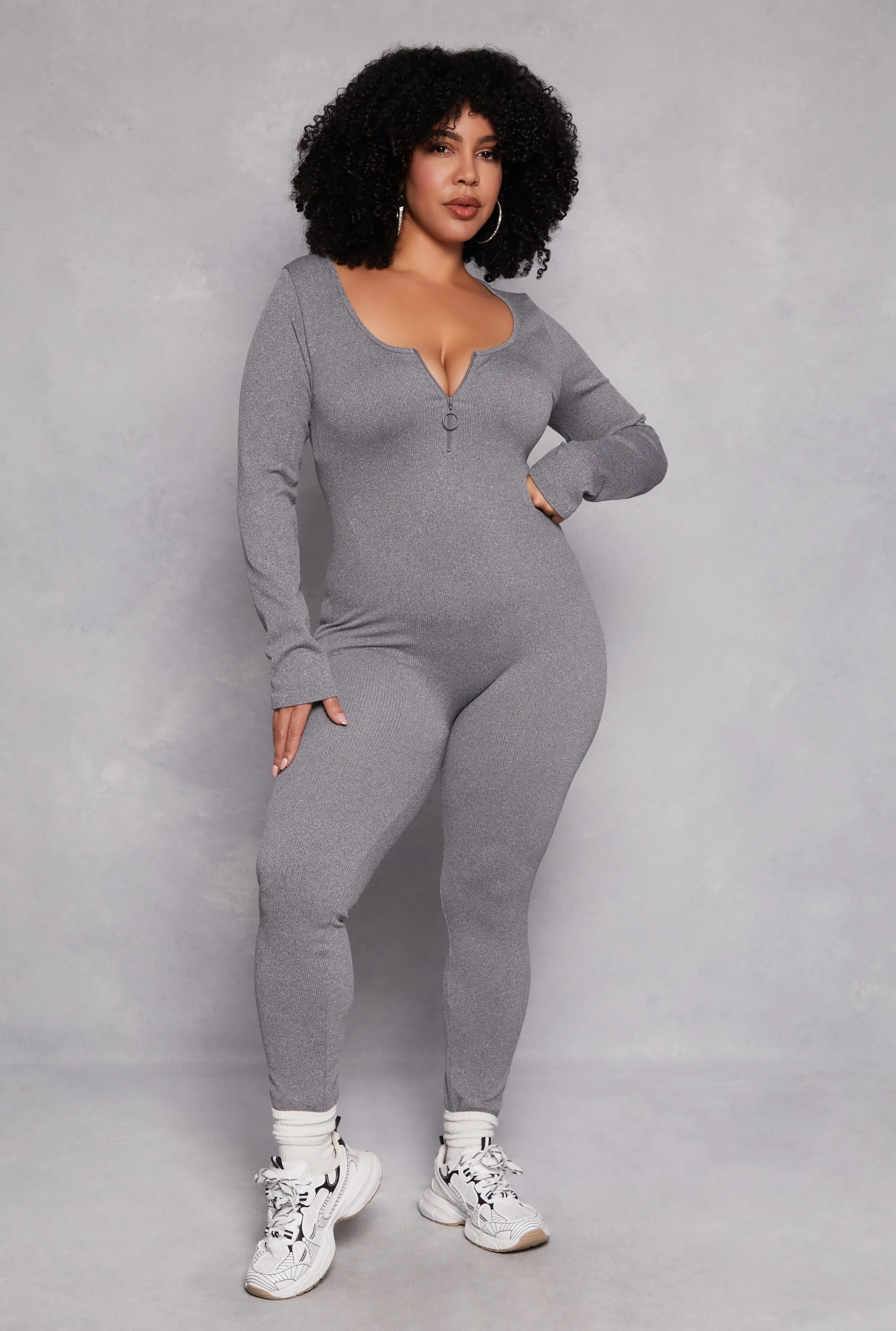 Plus Size Long Sleeve Half Zip Catsuit sold by Rainbow