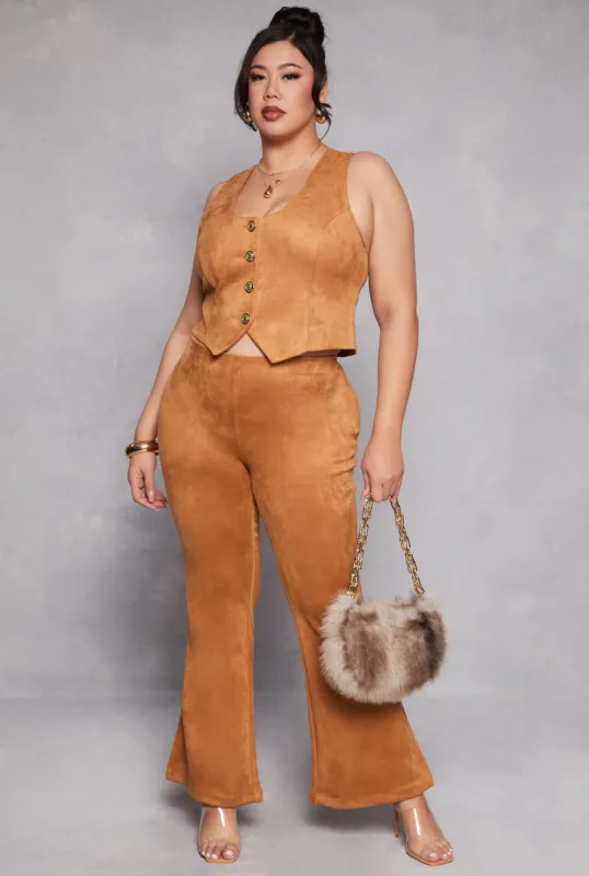Plus Size Faux Suede Flare Pants sold by Rainbow