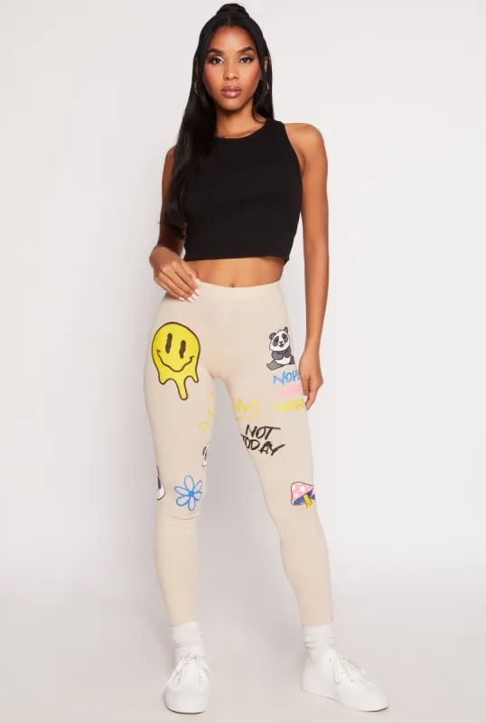 Graphic Print High Waisted Leggings sold by Rainbow