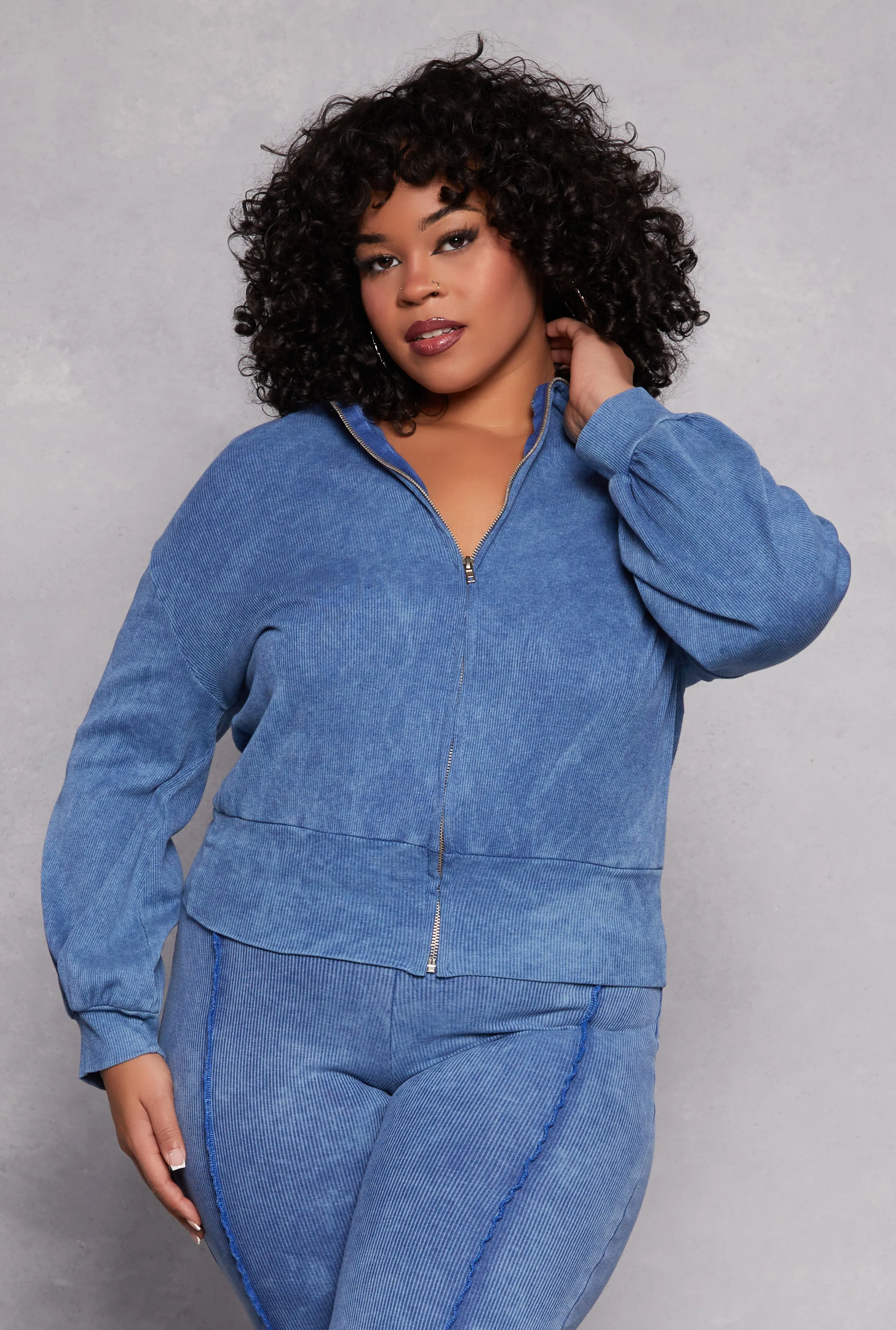 Plus Size Acid Wash Zip Front Top sold by Rainbow
