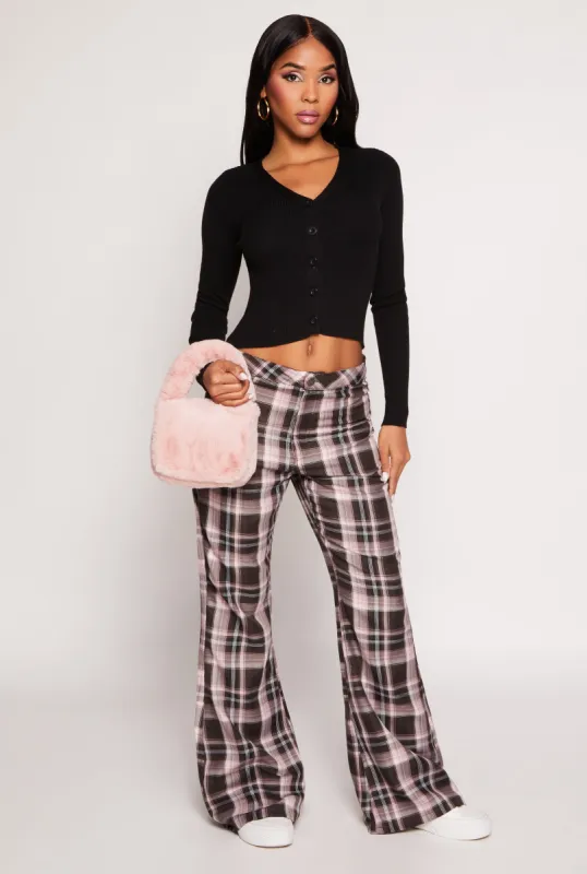 Almost Famous Plaid Flare Pants sold by Rainbow