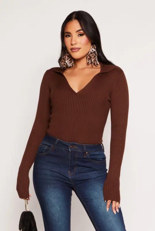 Ribbed Knit Johnny Collar Sweater sold by Rainbow