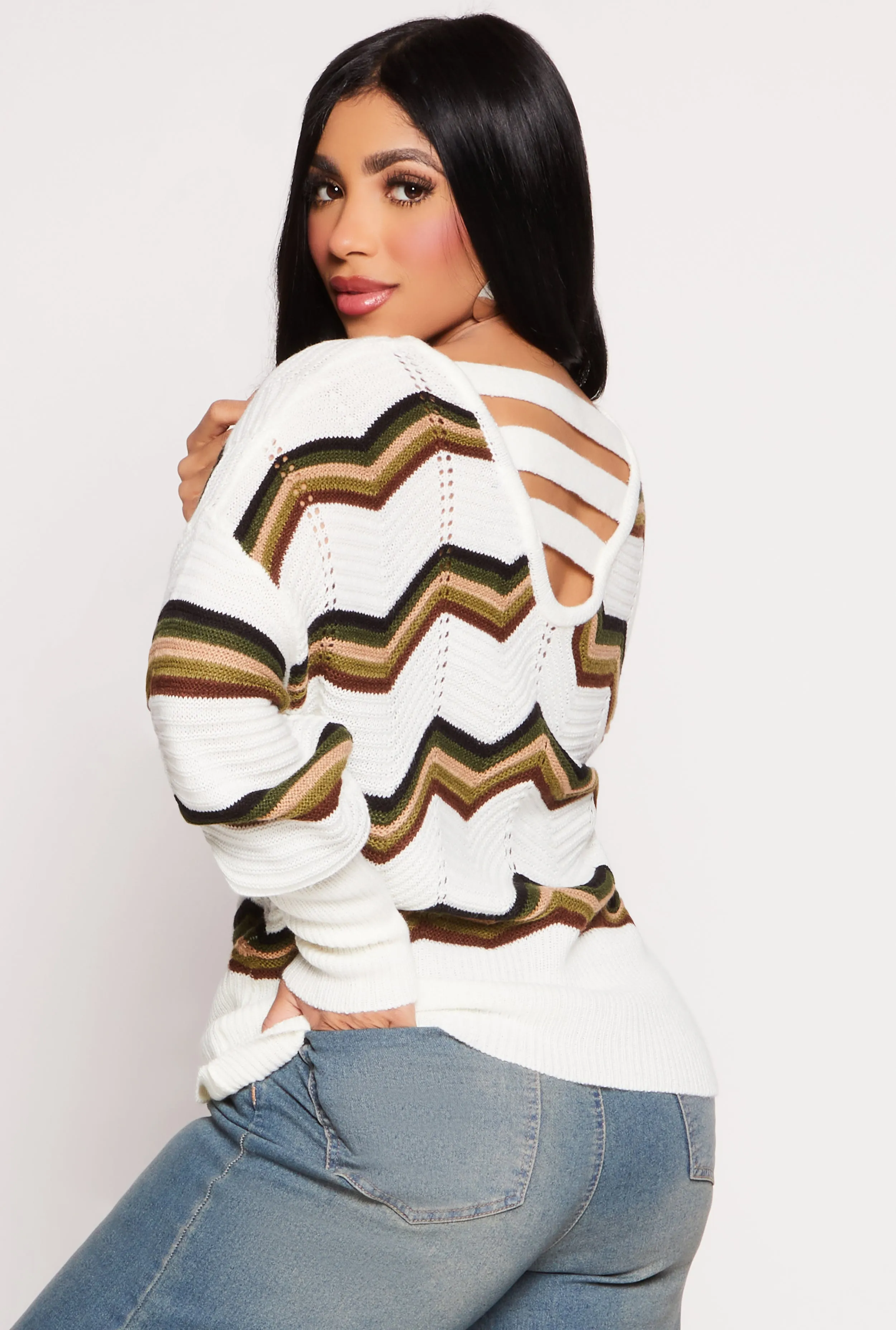 Chevron Stripe Caged Back Sweater sold by Rainbow product image thumbnail 3
