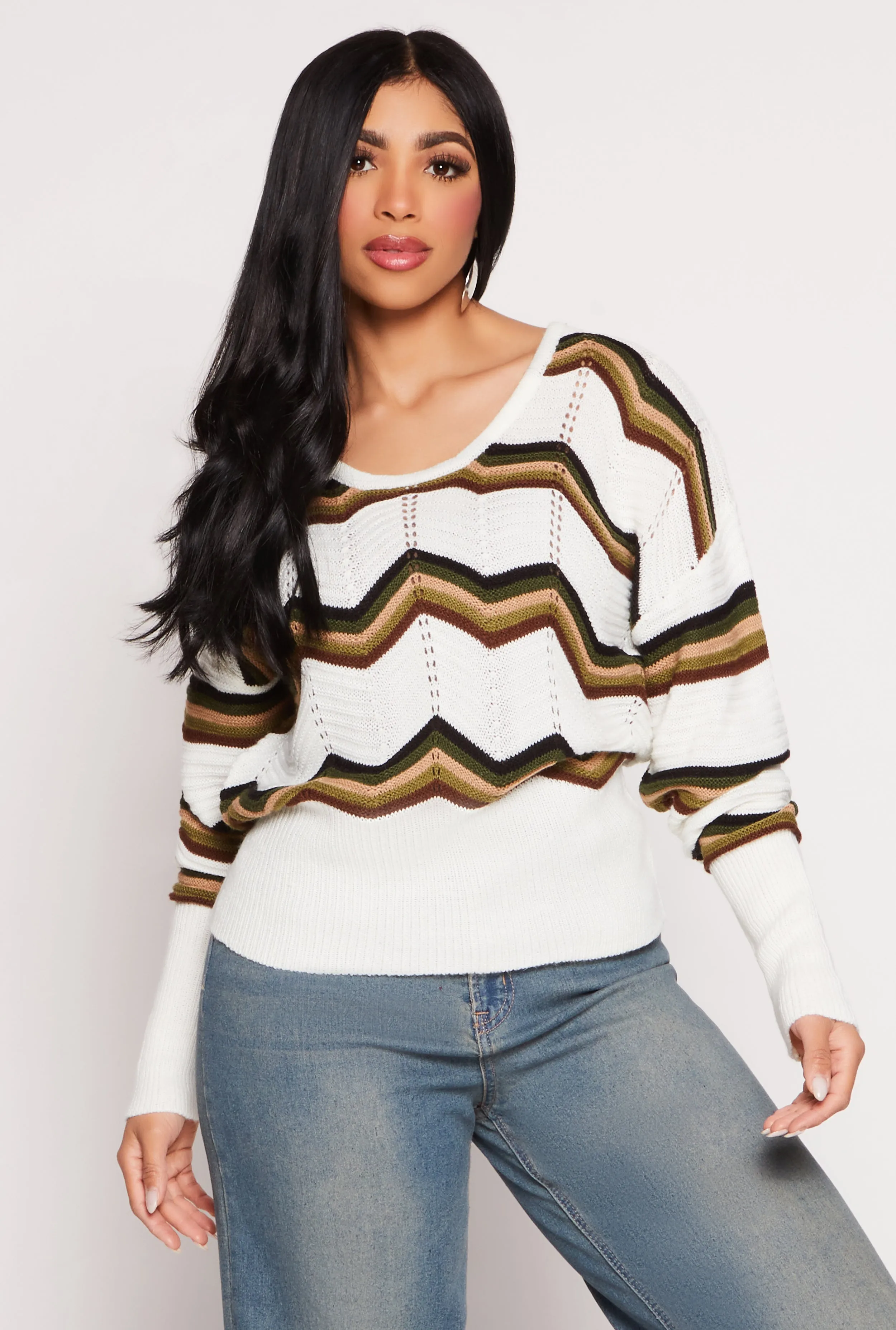Chevron Stripe Caged Back Sweater sold by Rainbow