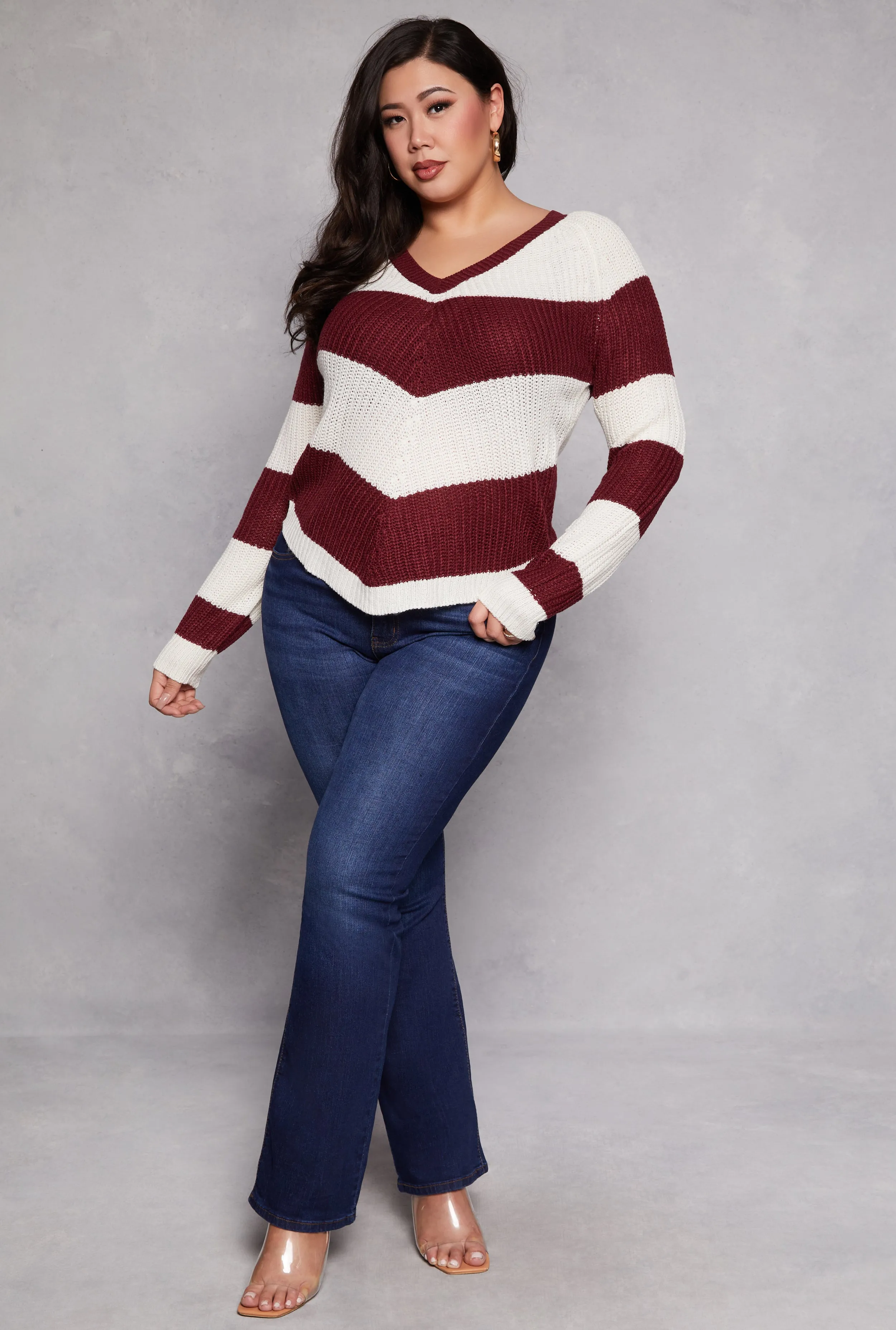 Plus Size Chevron Knit Lace Up V Neck Sweater sold by Rainbow product image thumbnail 2