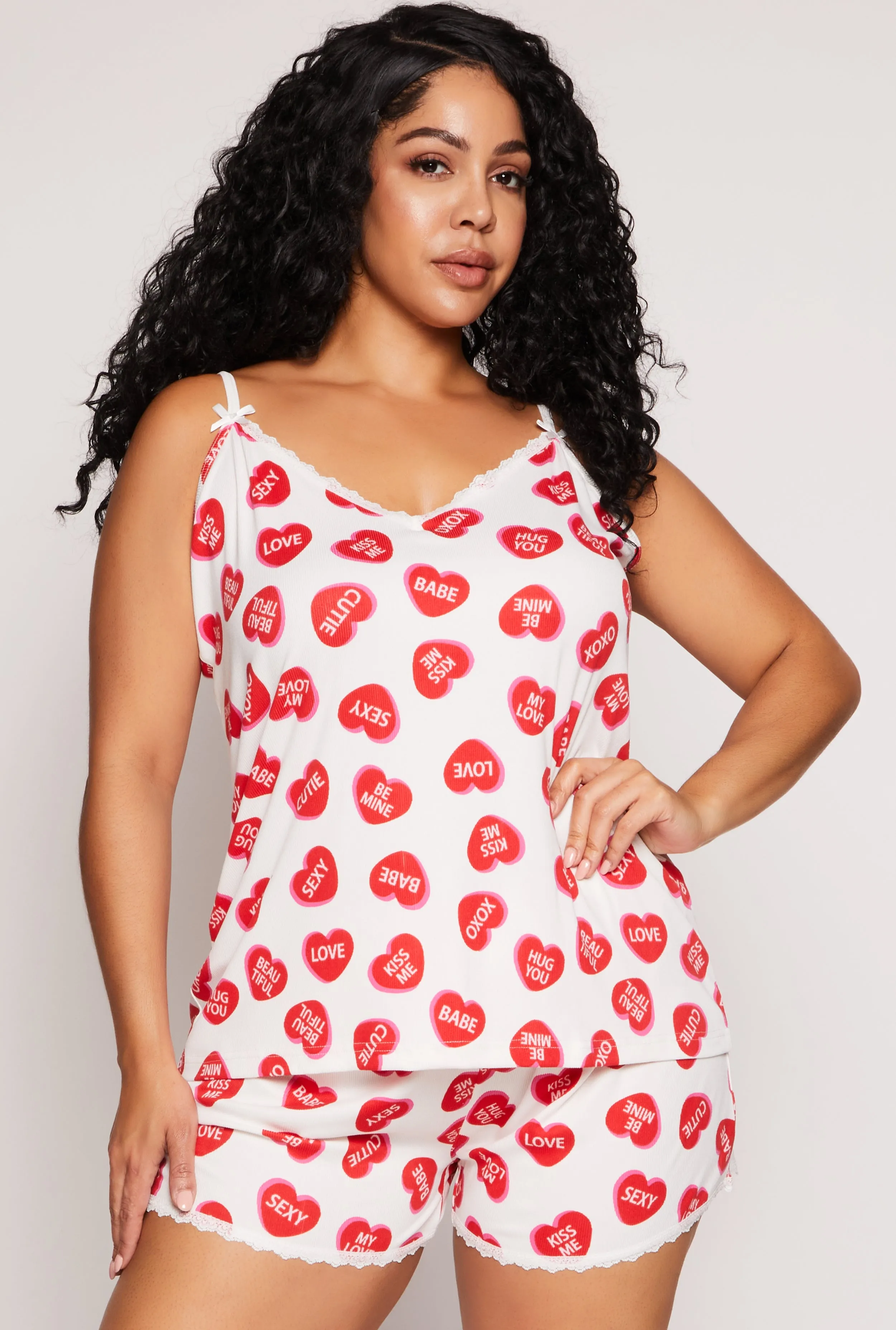 Plus Size Heart Graphic Print Pajama Cami and Shorts sold by Rainbow