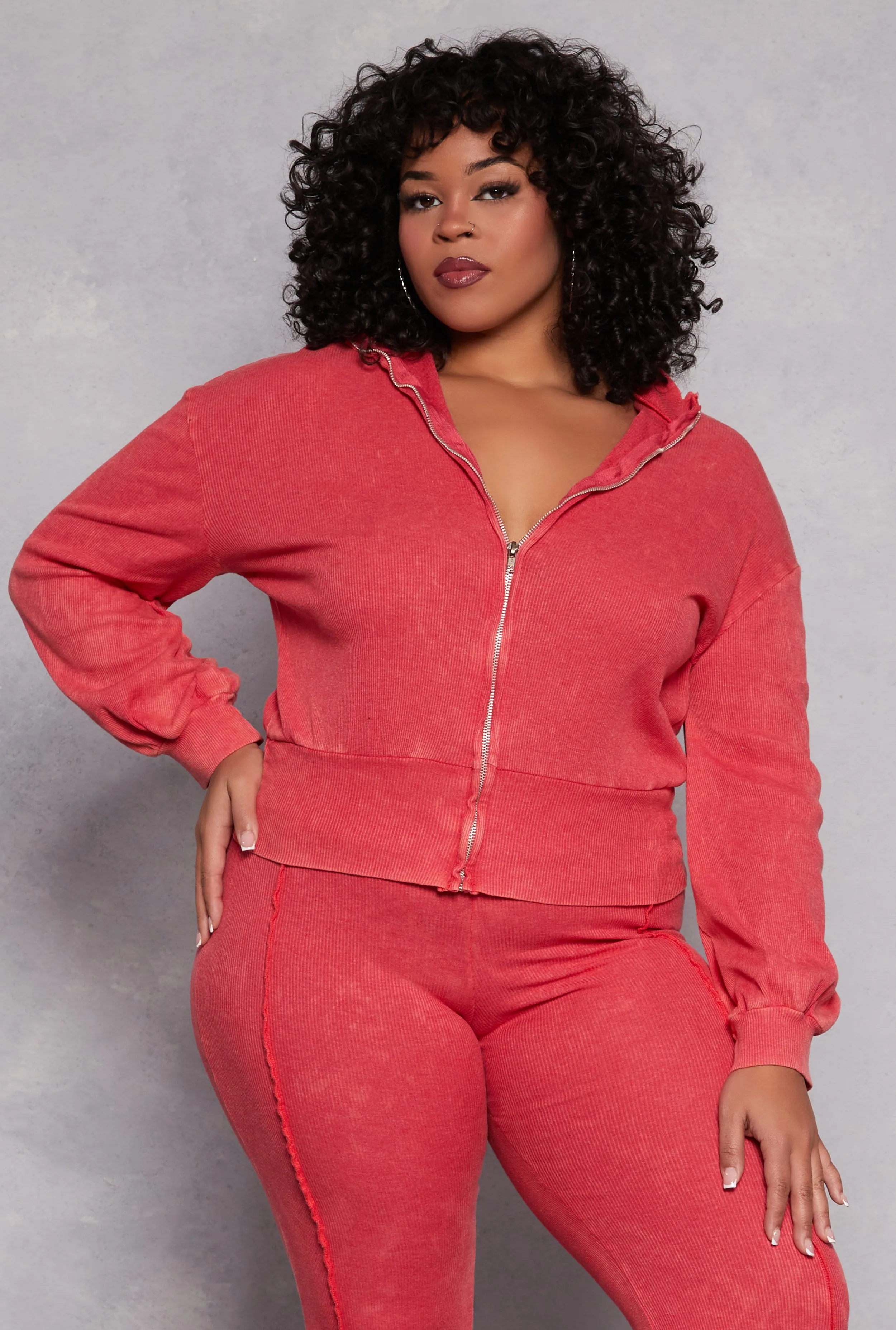 Plus Size Acid Wash Zip Front Top sold by Rainbow