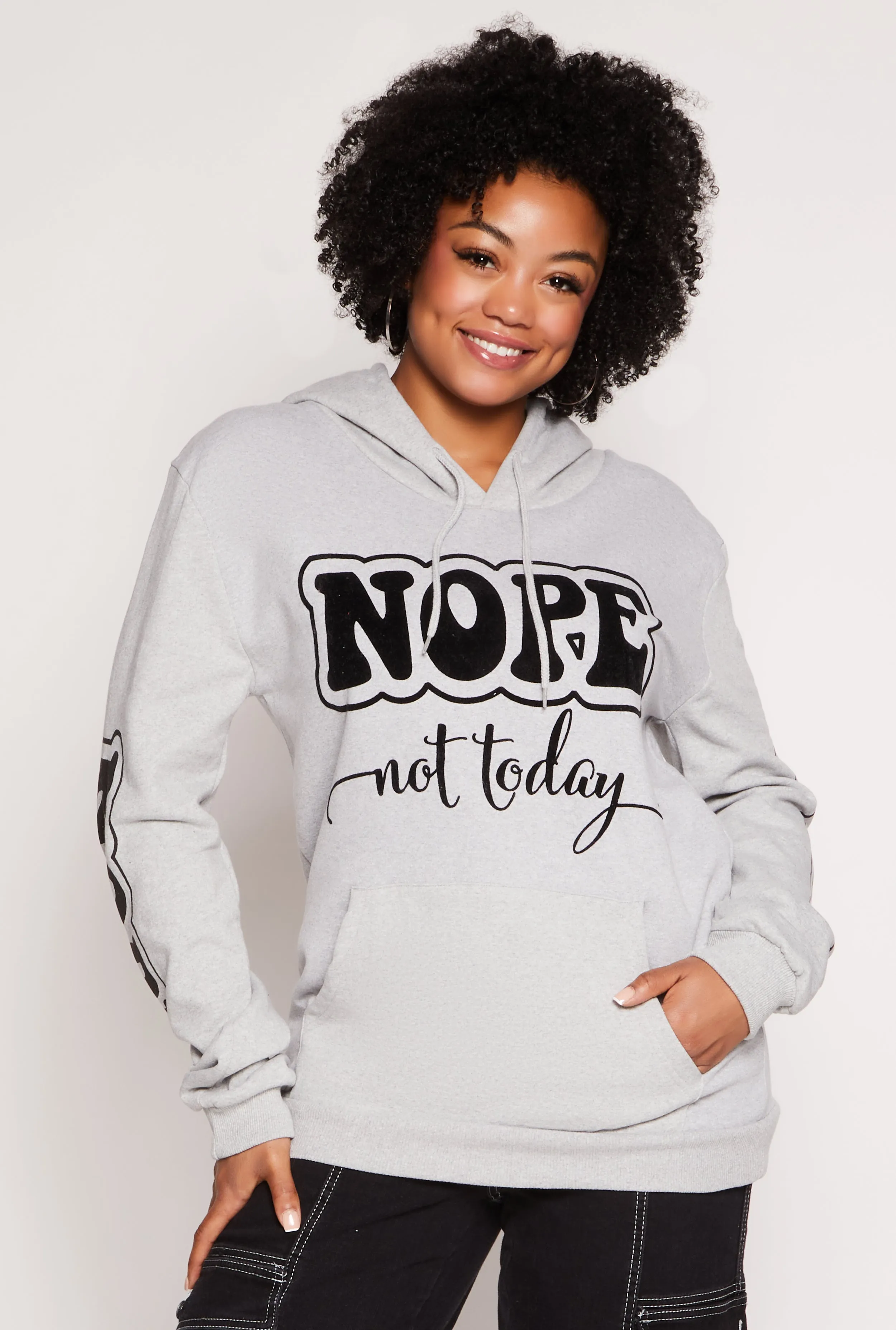 Plus Size Nope Not Today Graphic Pullover Hoodie sold by Rainbow