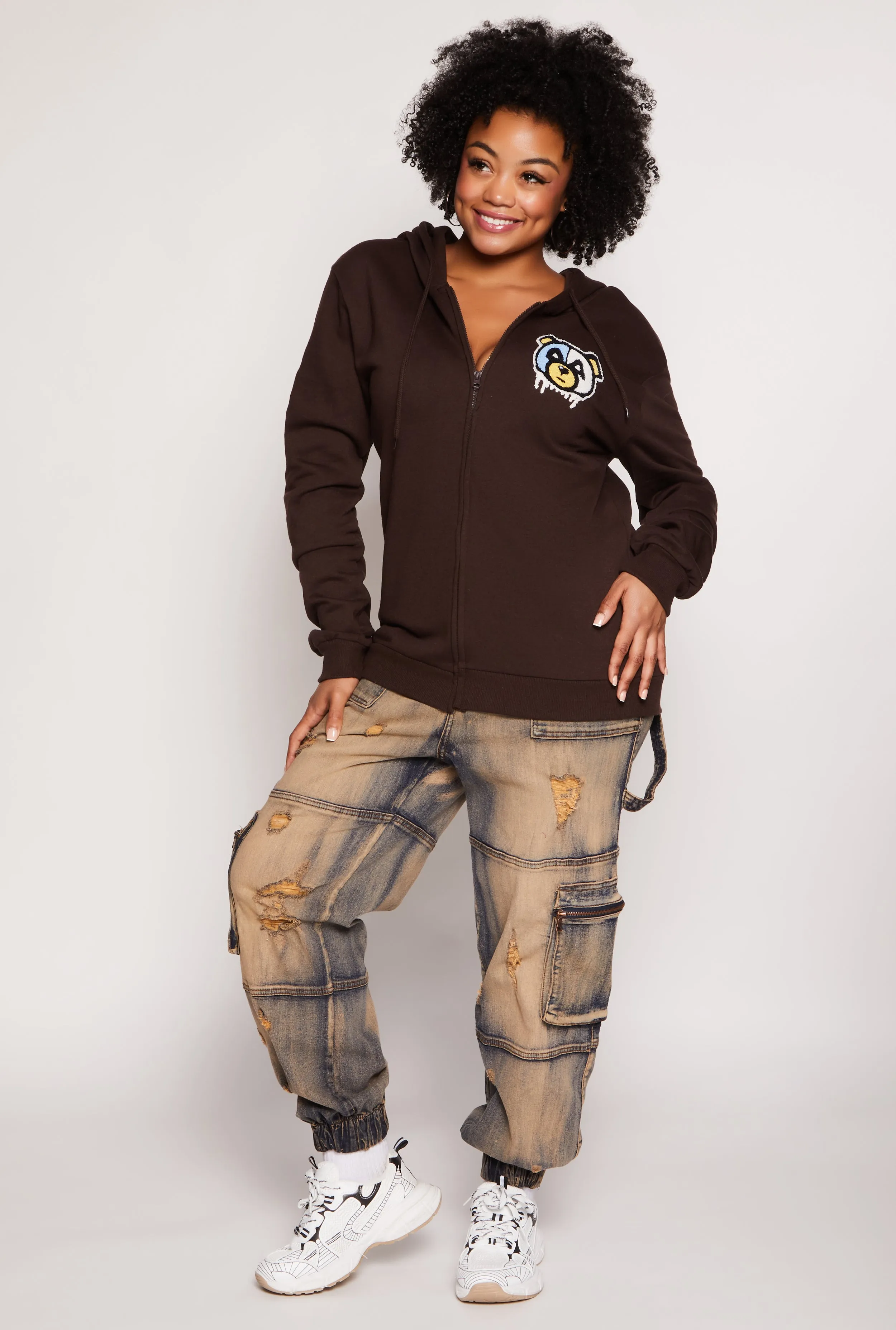 Plus Size Bear Chenille Graphic Zip Front Hoodie sold by Rainbow product image thumbnail 2