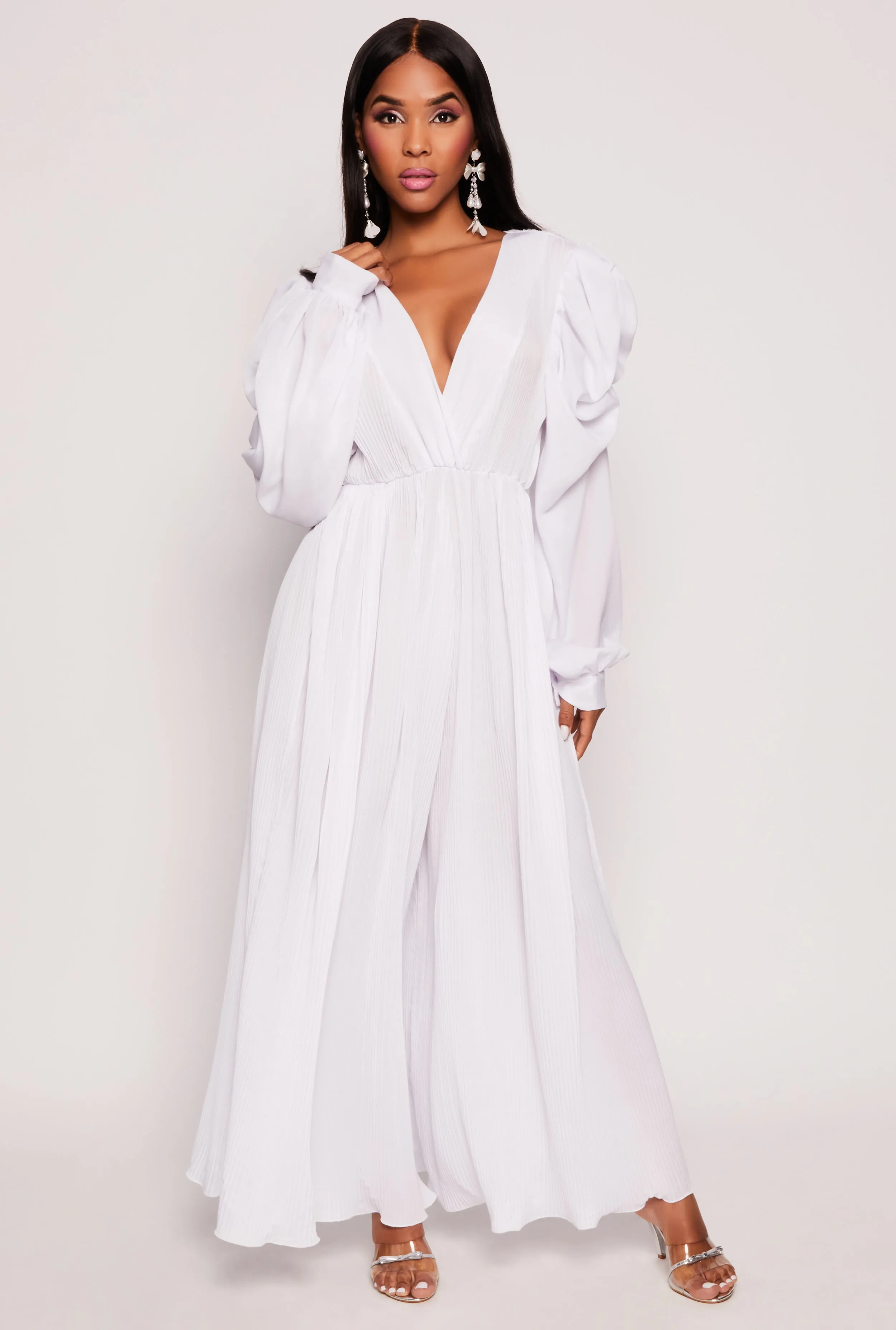 Plisse Puff Sleeve Wide Leg Jumpsuit sold by Rainbow