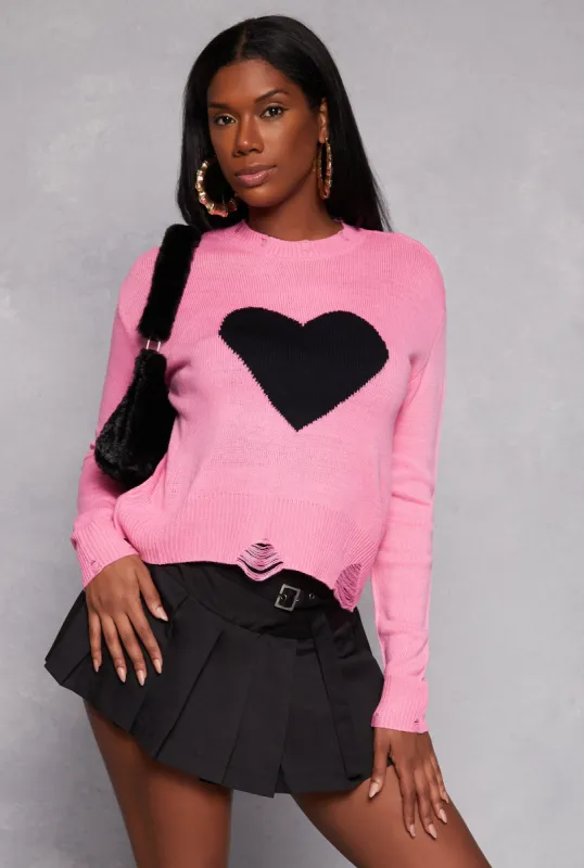 Distressed Heart Graphic Crew Neck Top sold by Rainbow
