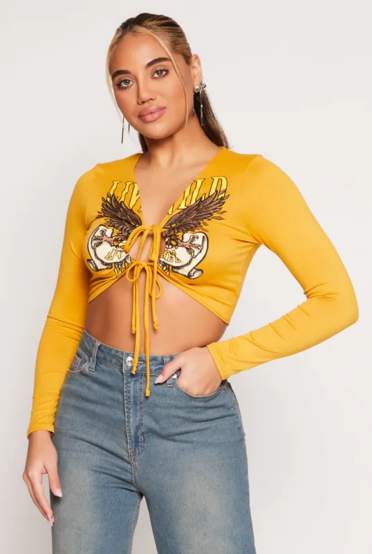 Graphic Double Tie Front Crop Top sold by Rainbow