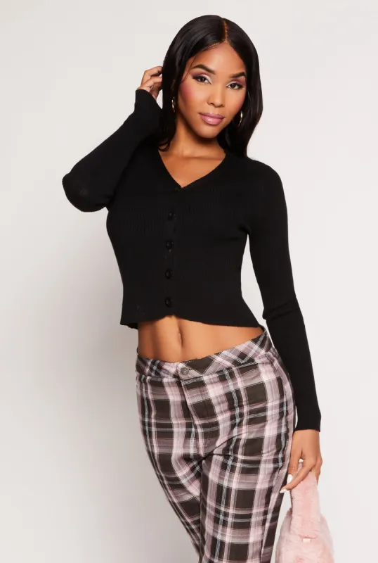 Ribbed Knit Button Front Cardigan sold by Rainbow