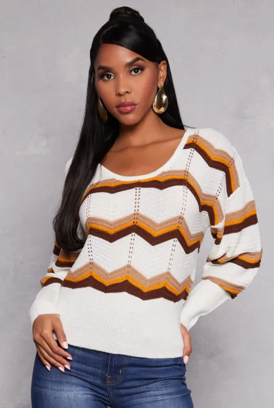 Chevron Stripe Caged Back Sweater sold by Rainbow