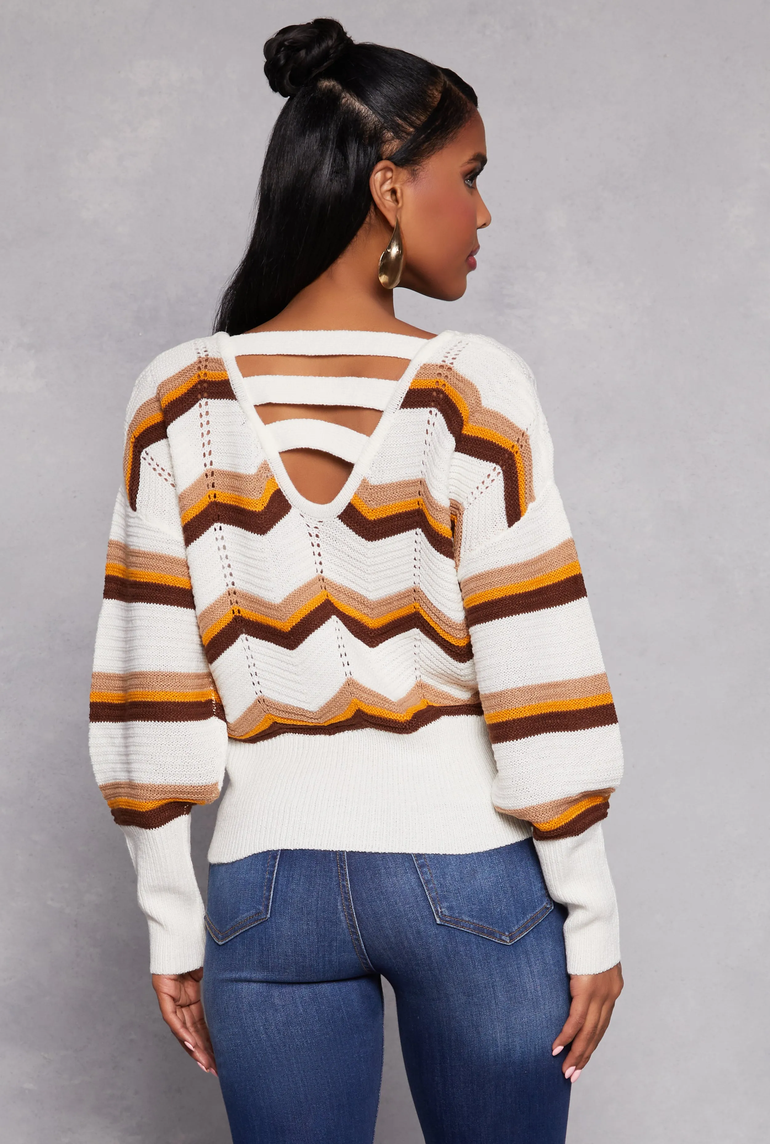 Chevron Stripe Caged Back Sweater sold by Rainbow product image thumbnail 3