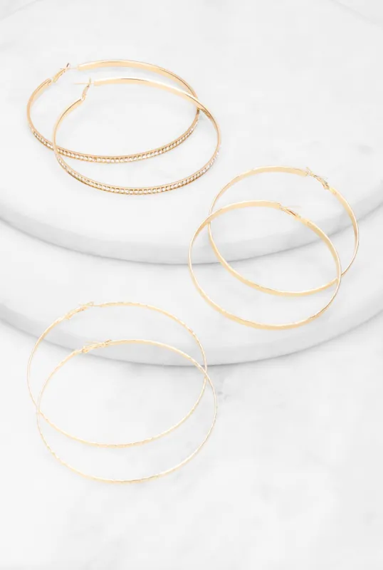 Jumbo Rhinestone Hoop Earring Trio sold by Rainbow
