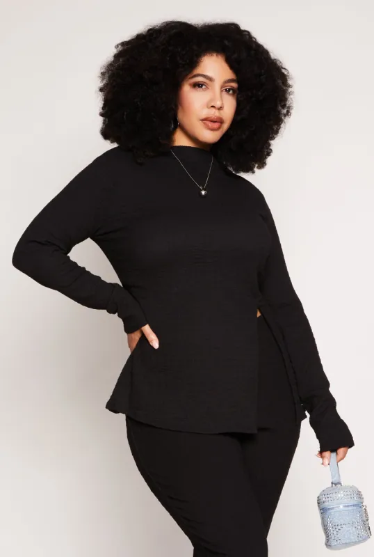 Plus Size Textured Knit Side Slit Top sold by Rainbow