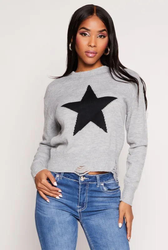 Distressed Star Graphic Crew Neck Top sold by Rainbow