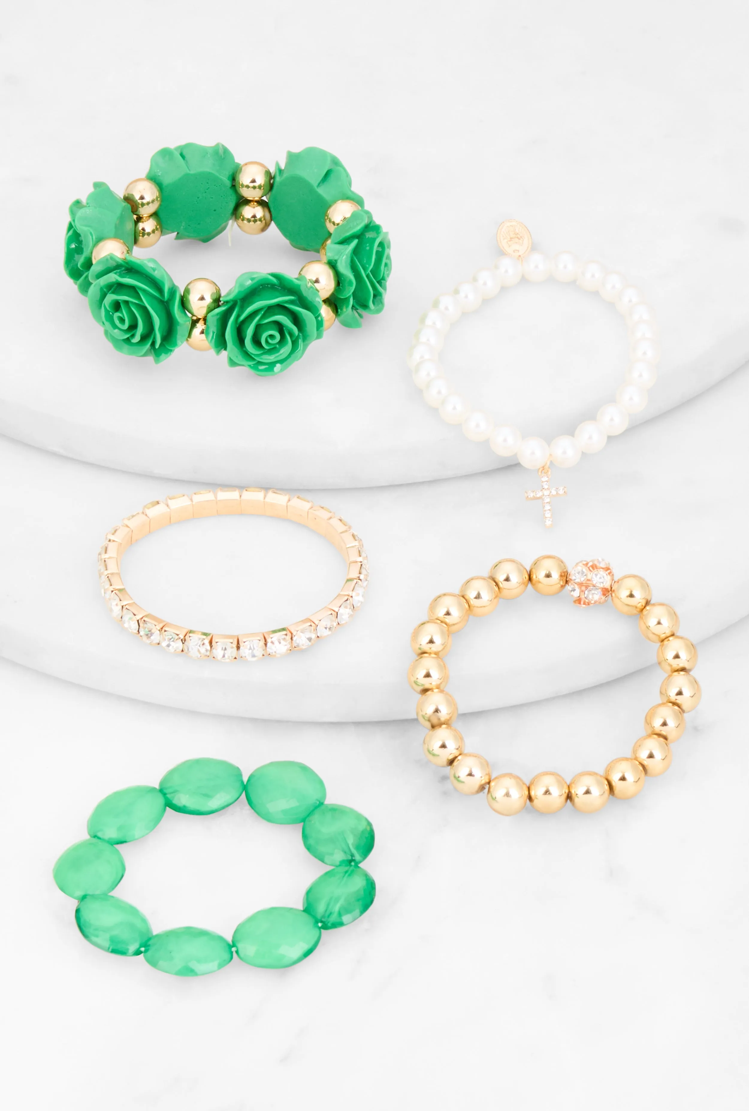 Rose Rhinestone Charm Stretch Bracelet Set of 5 sold by Rainbow product image thumbnail 2