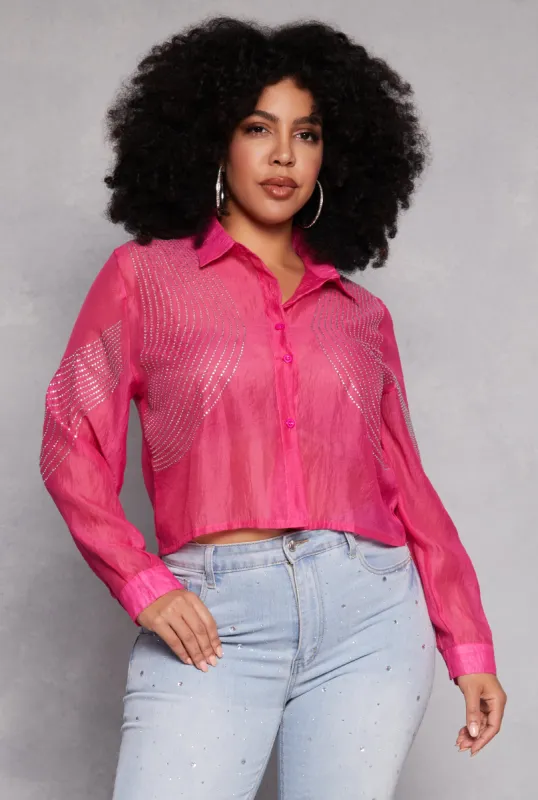 Plus Size Rhinestone Organza Top sold by Rainbow
