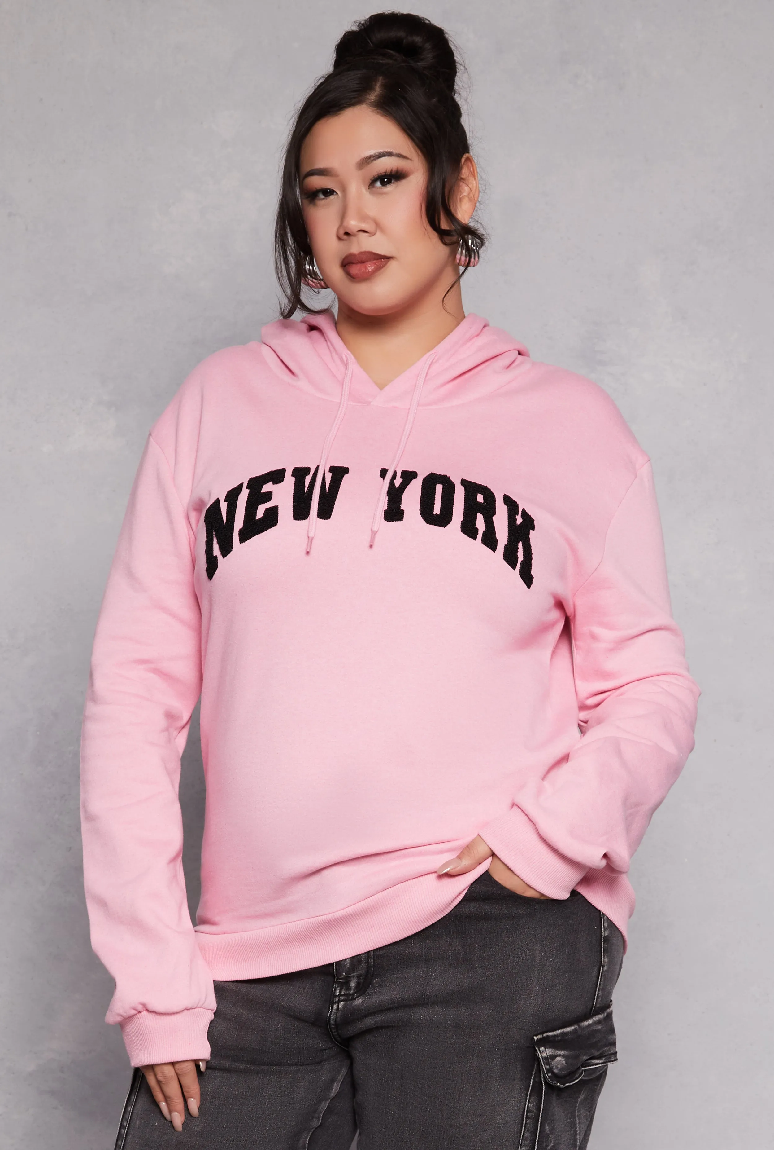 Plus Size New York Chenille Patch Hoodie sold by Rainbow