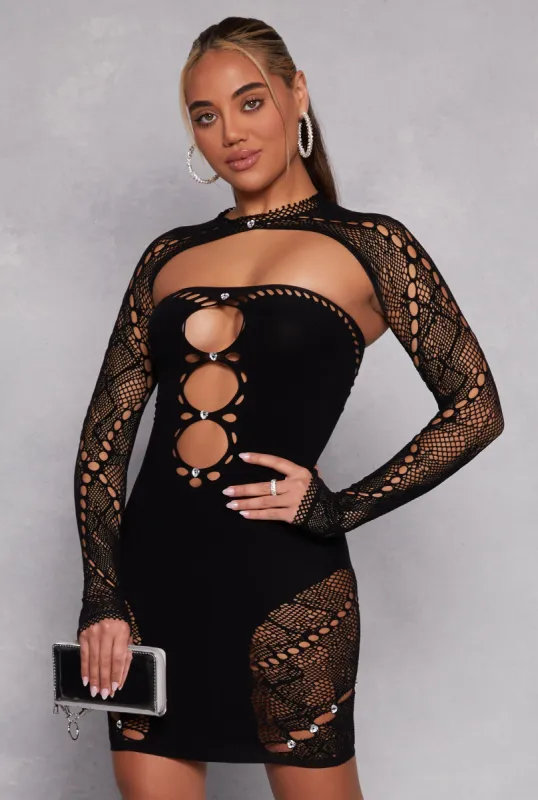 Rhinestone Cut Out Seamless Mini Dress sold by Rainbow