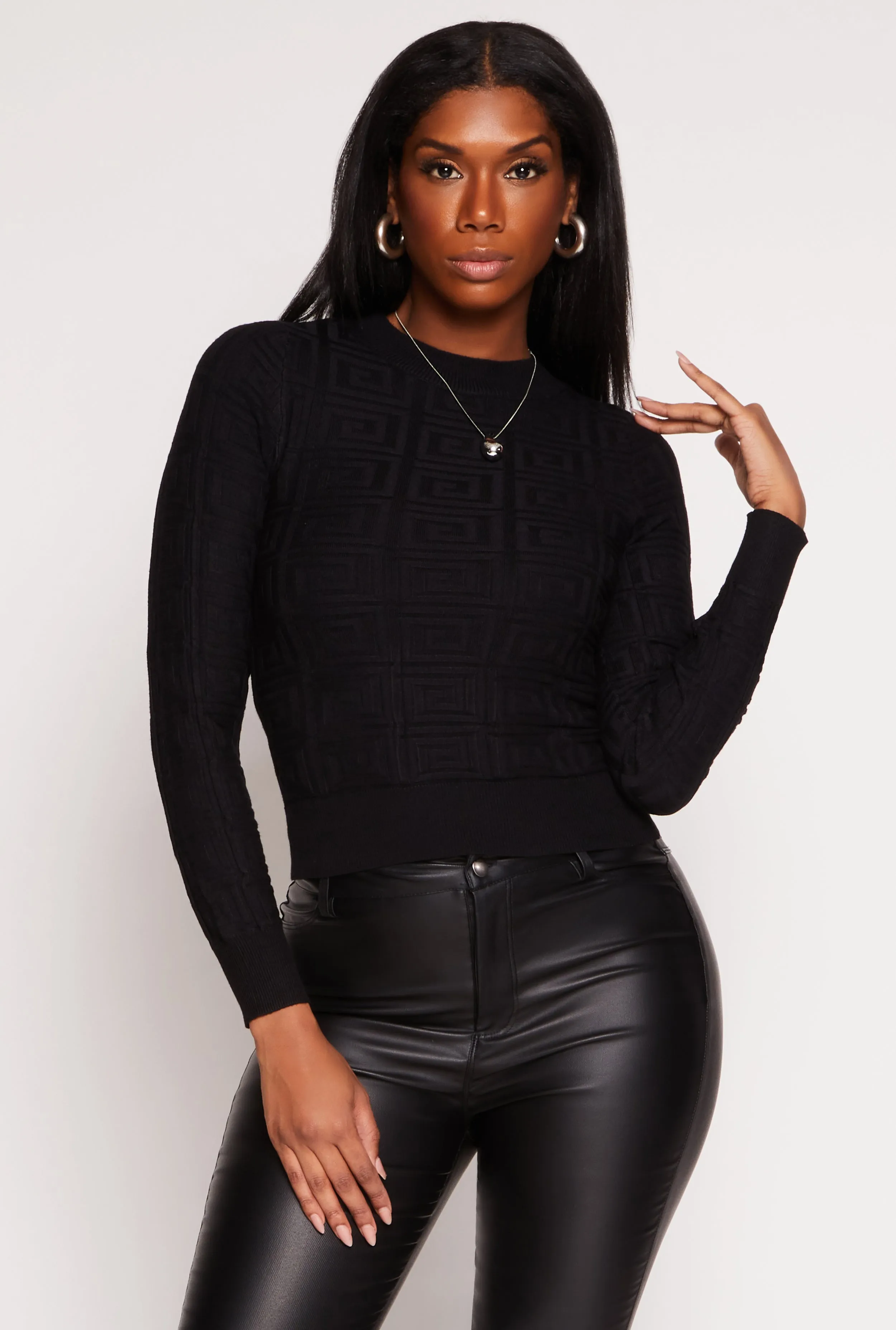 Greek Key Textured Knit Sweater sold by Rainbow