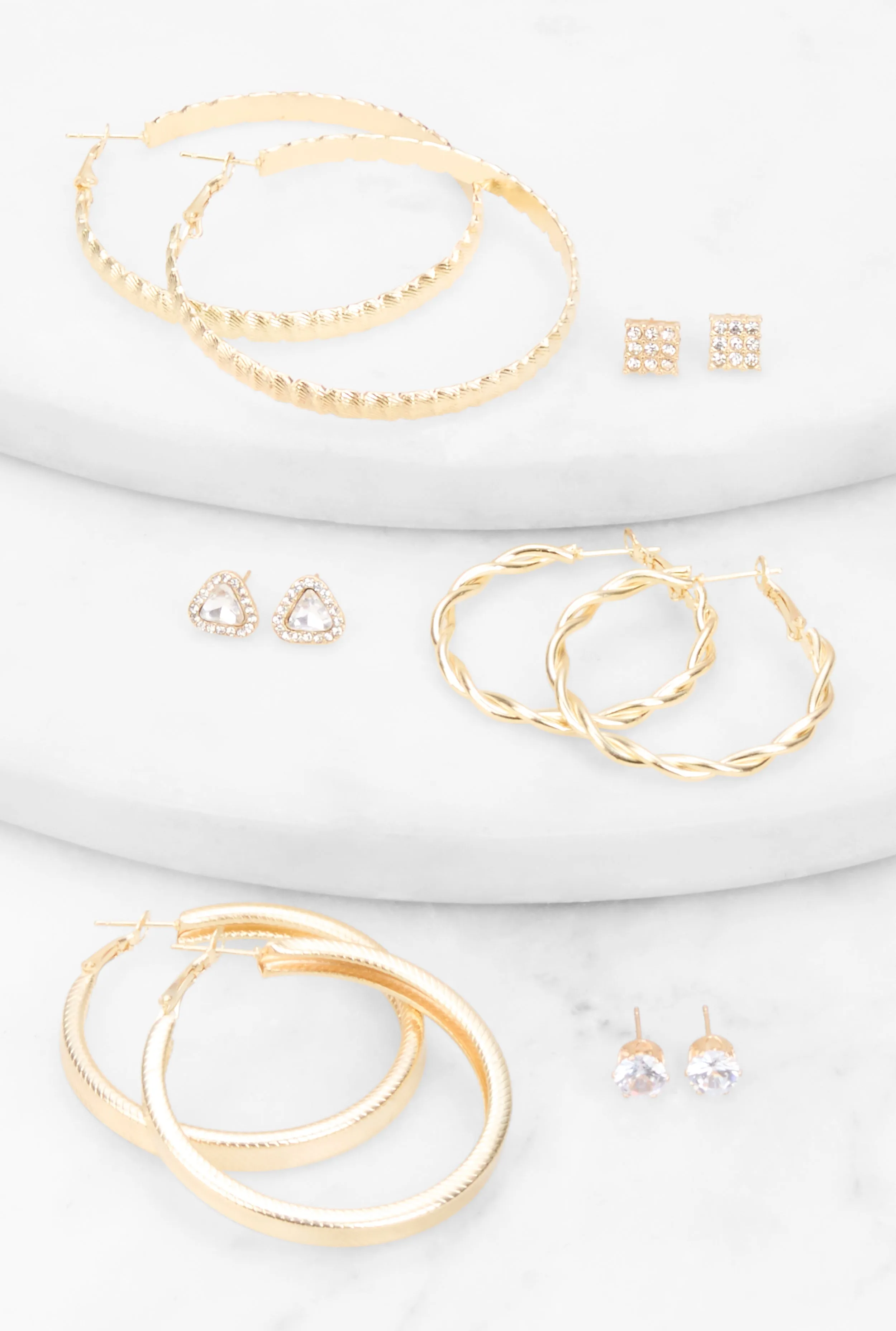 Cubic Zirconia Hoops and Stud Earrings Set of 6 sold by Rainbow