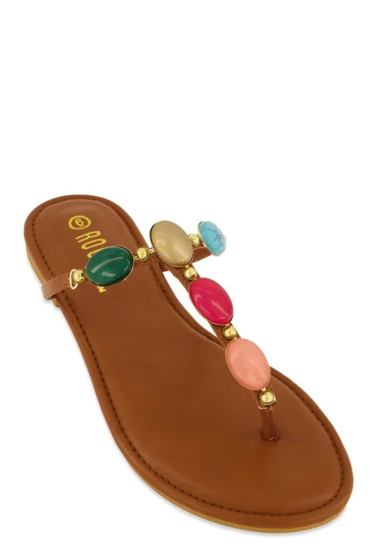 Boho Gemstone Thong Slide Sandals sold by Rainbow