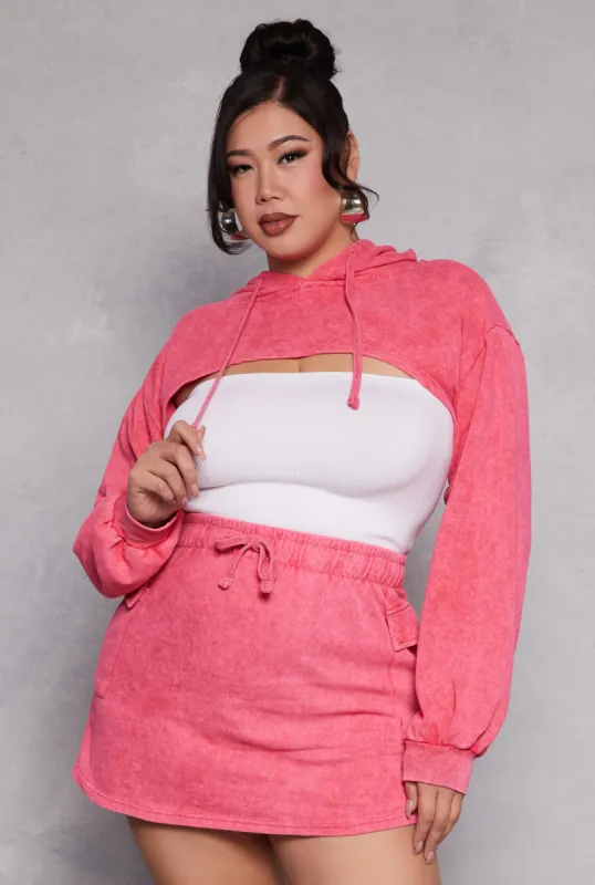 Plus Size Acid Wash Hooded Shrug sold by Rainbow