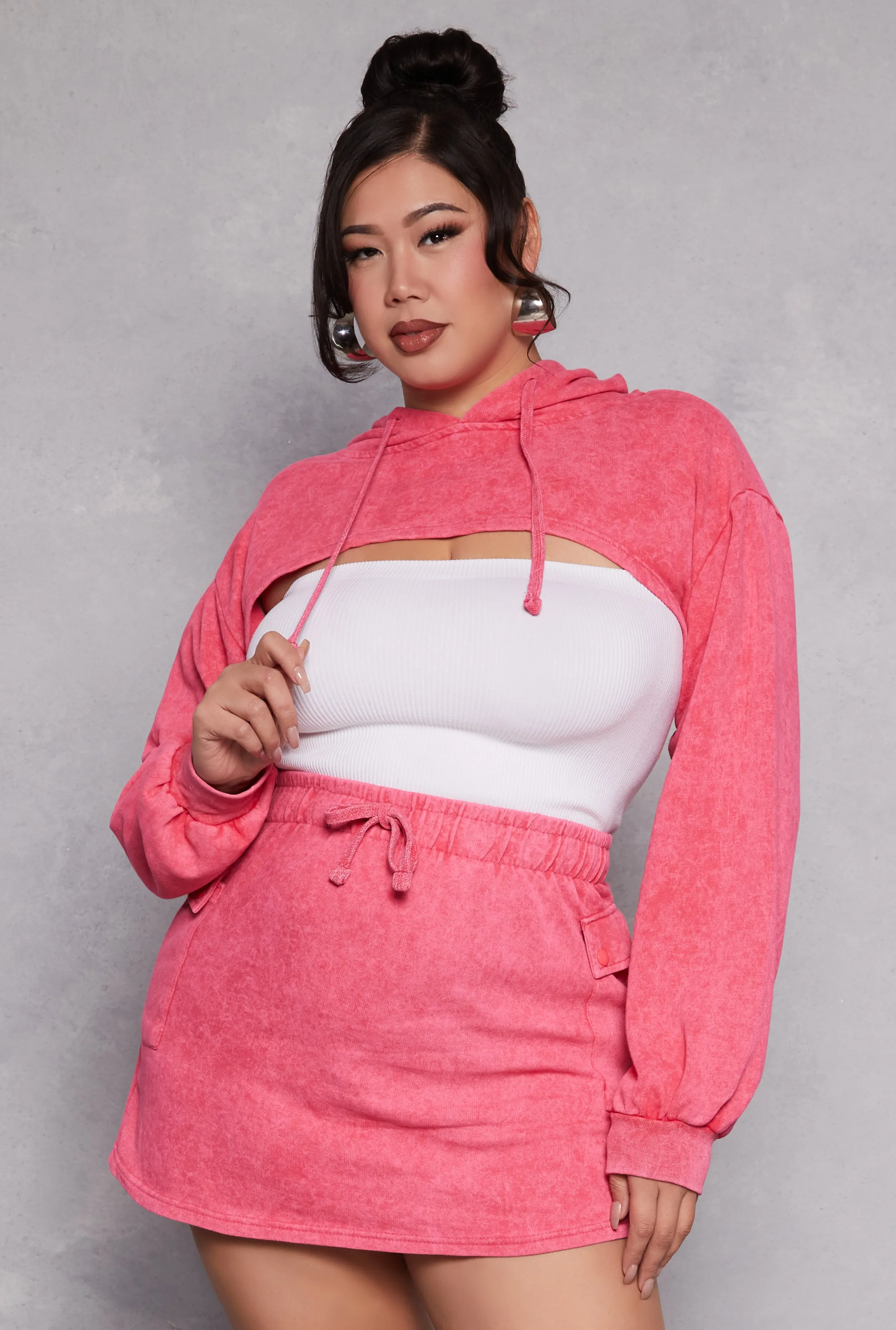 Plus Size Acid Wash Hooded Shrug sold by Rainbow