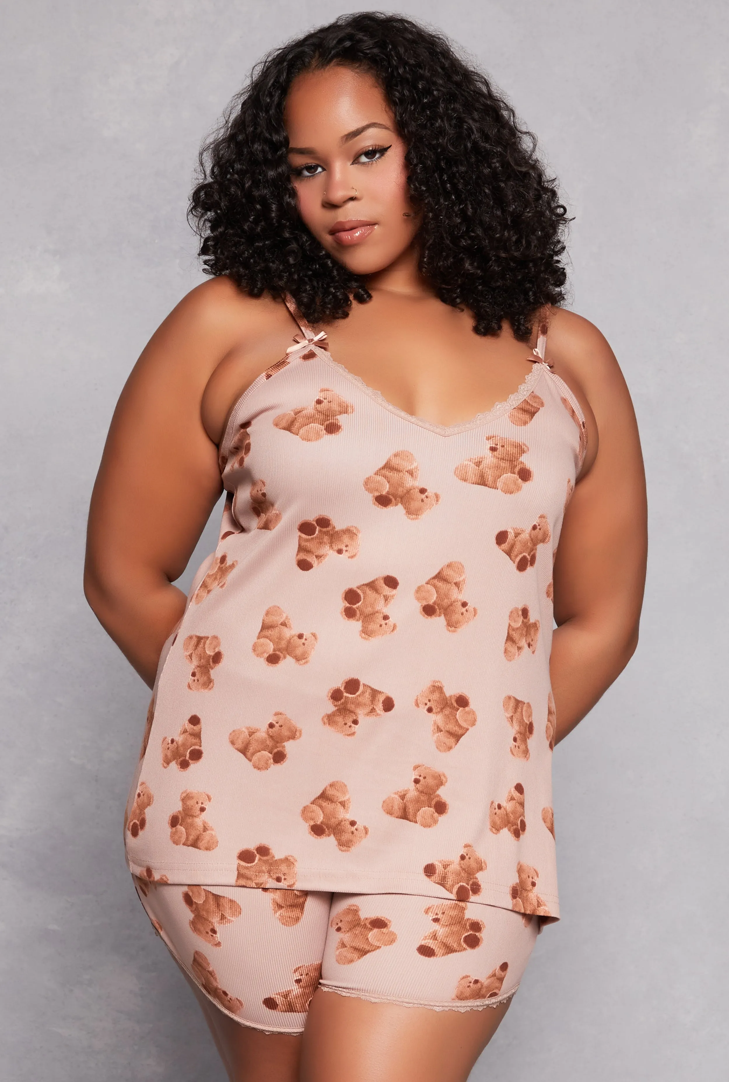 Plus Size Teddy Bear Print Pajama Cami Top and Shorts sold by Rainbow