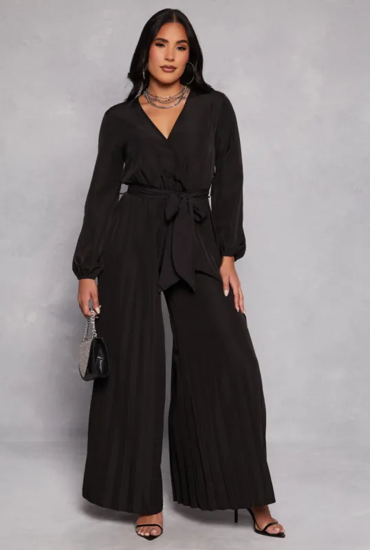 Pleated Wide Leg Faux Wrap Jumpsuit sold by Rainbow