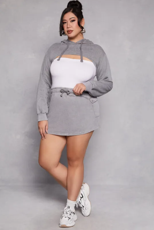 Plus Size Acid Wash Cargo Skirt sold by Rainbow