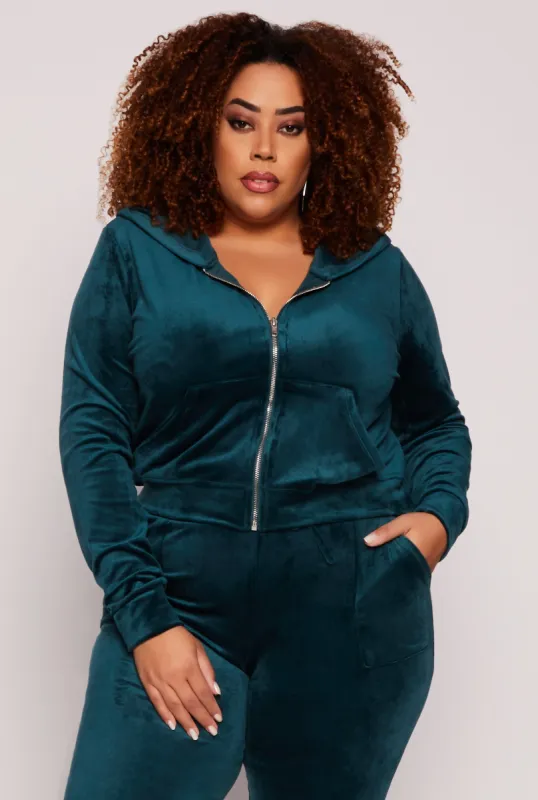 Plus Size Velour Front Zip Hoodie sold by Rainbow