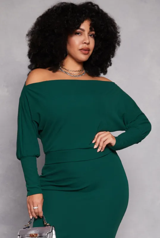 Plus Size Off The Shoulder Long Sleeve Top sold by Rainbow