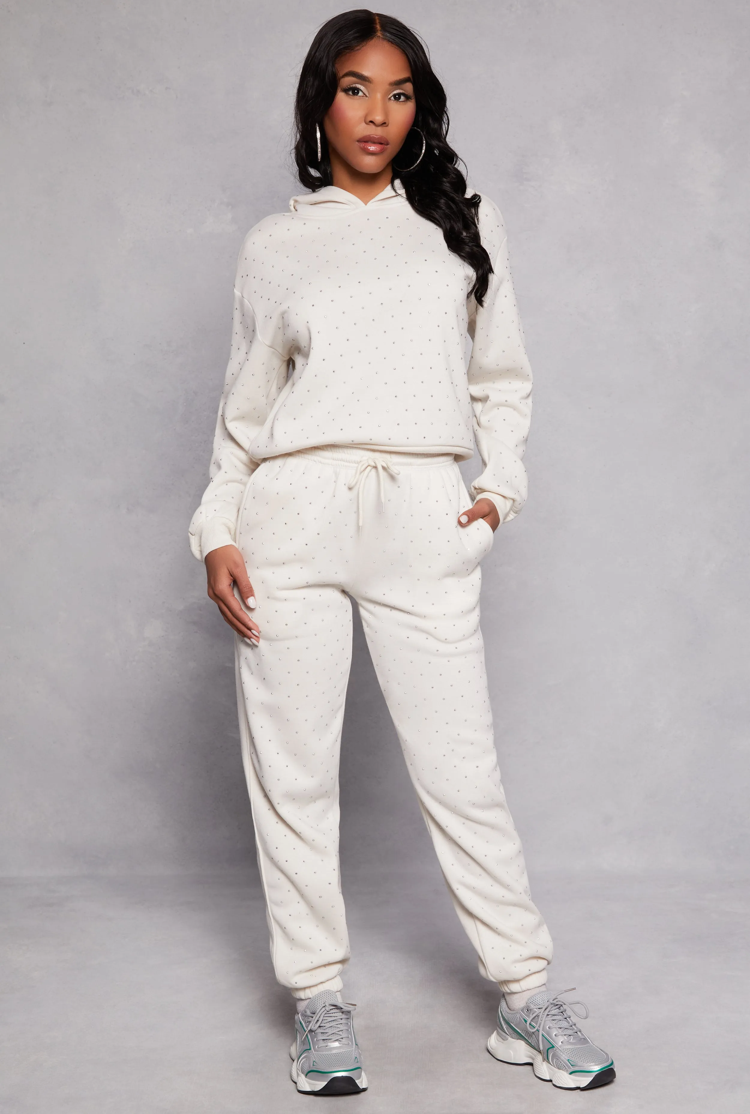 Almost Famous Rhinestone Sweatpants sold by Rainbow
