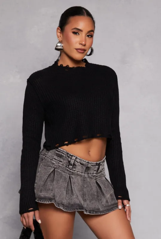 Distressed Hem Cropped Sweater sold by Rainbow