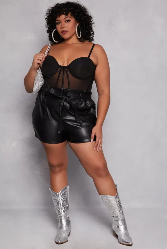 Plus Size Paper Bag Waist Faux Leather Shorts sold by Rainbow