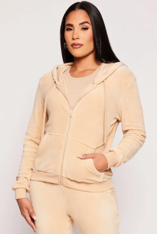 Velour Zip Front Hooded Top sold by Rainbow