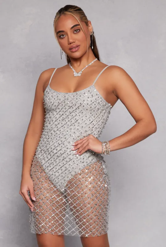 Mesh Lined Beaded Sequin Cami Dress sold by Rainbow