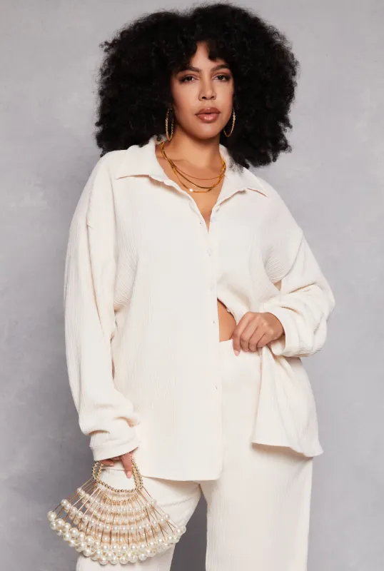 Plus Size Textured Knit Button Down Shirt sold by Rainbow