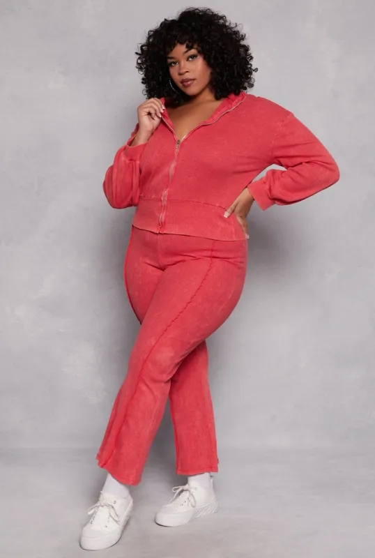Plus Size Acid Wash Pintuck Flare Pants sold by Rainbow