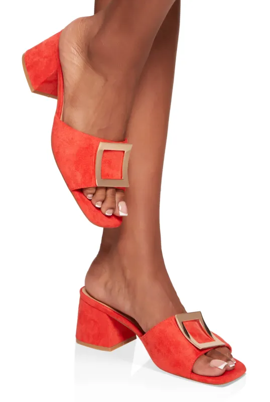 Square Pendant Open Toe Block Heel Mules sold by Rainbow
