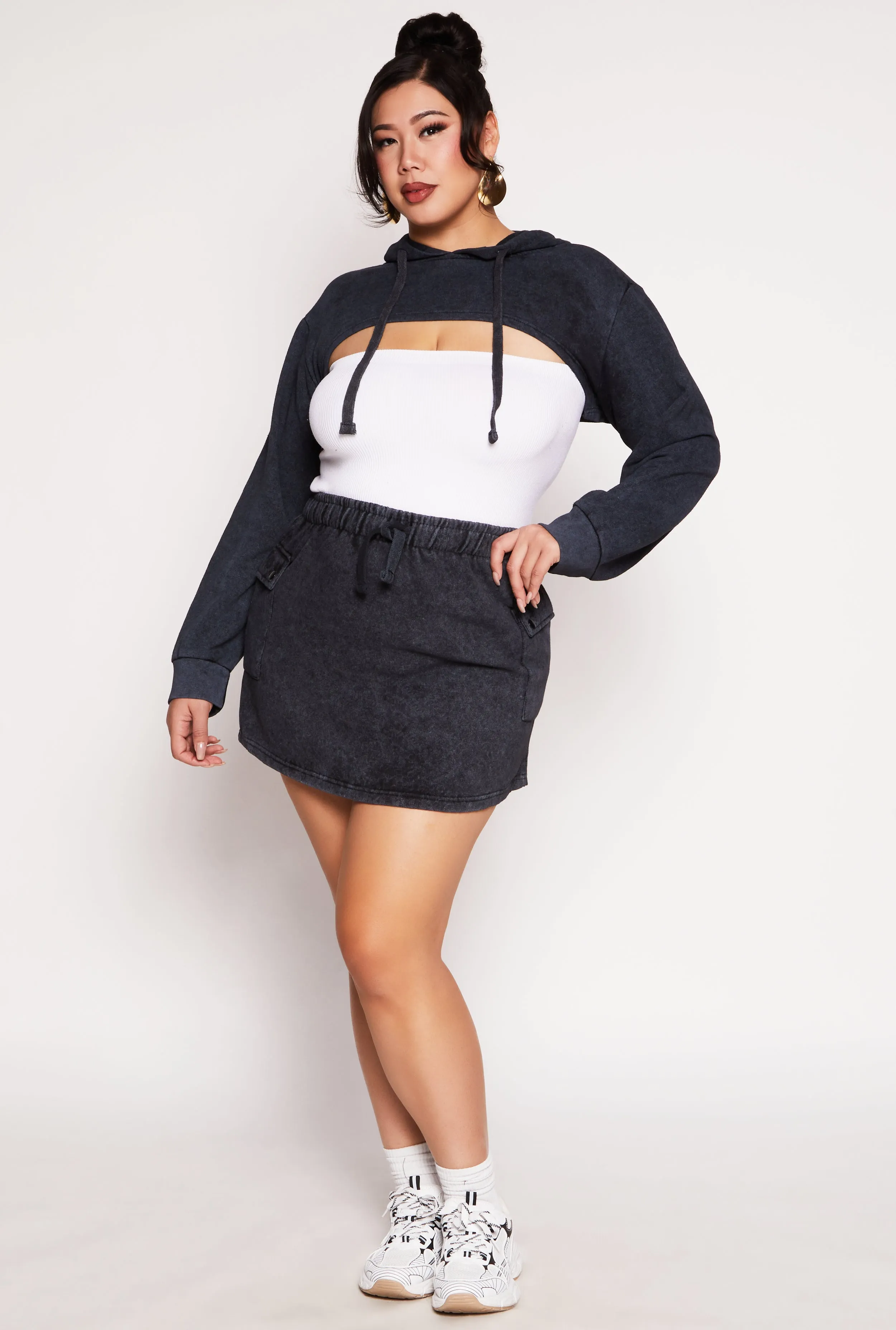 Plus Size Acid Wash Cargo Skirt sold by Rainbow