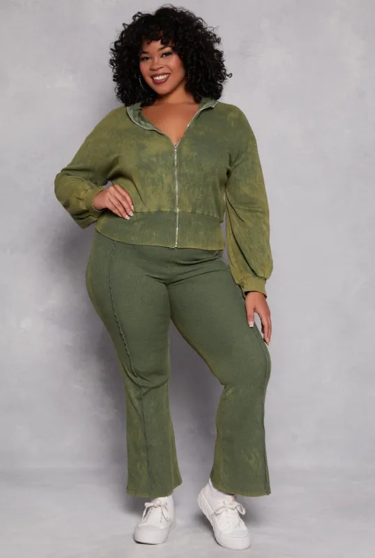 Plus Size Acid Wash Pintuck Flare Pants sold by Rainbow